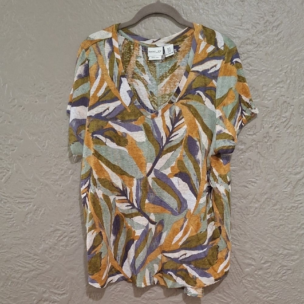 Rachel Zoe Wome's Multicolor Leaf Print Blouse Size 1X